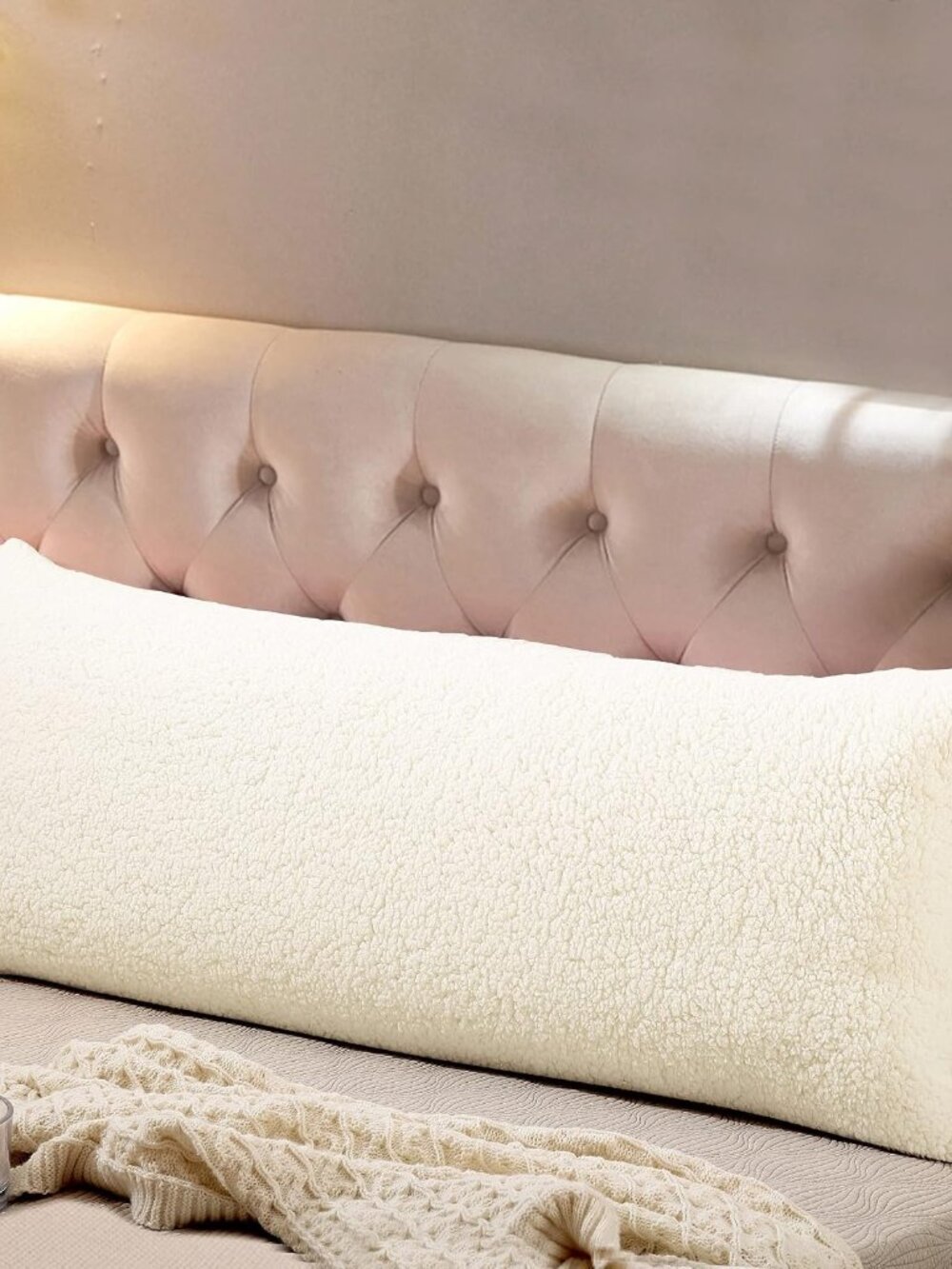 Sherpa Body Pillow Cover 21"x54", Zipper Closure, Cream